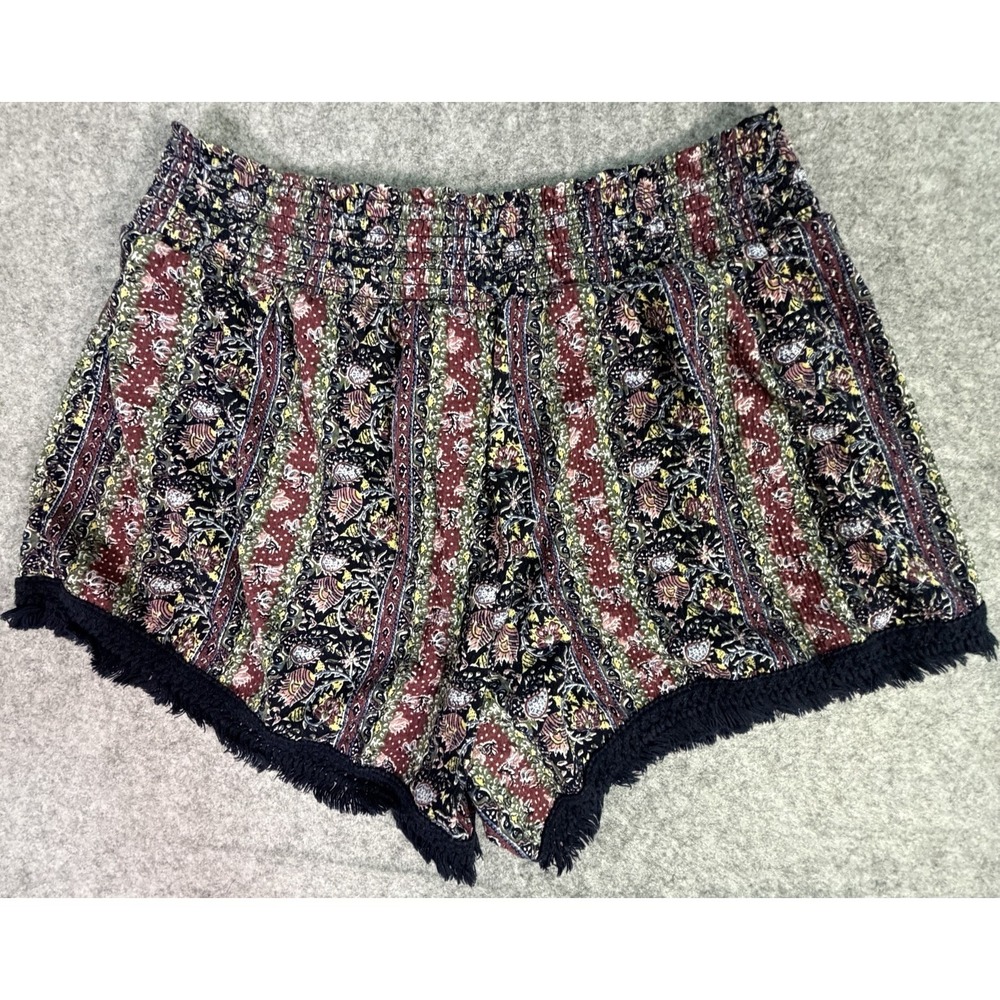 Boho Pattern Smocked Waist Tassel Drawstring Shorts Women XL Coachella Festival - Picture 4 of 7